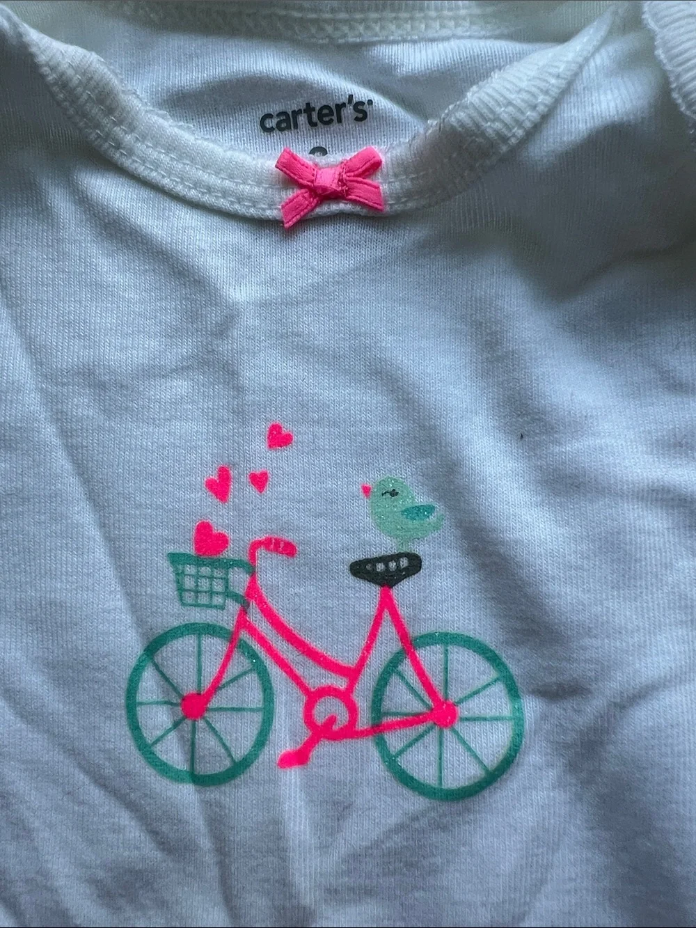 Carter's White Onesie with Pink and Teal Bike Graphic